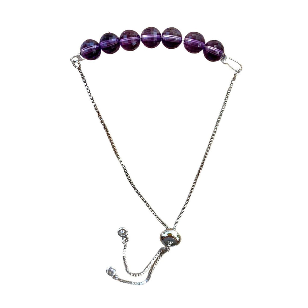 Amethyst Bracelet Faceted Round Beads with Adjustable Chain (February) | Bracelets | Wiccan Center