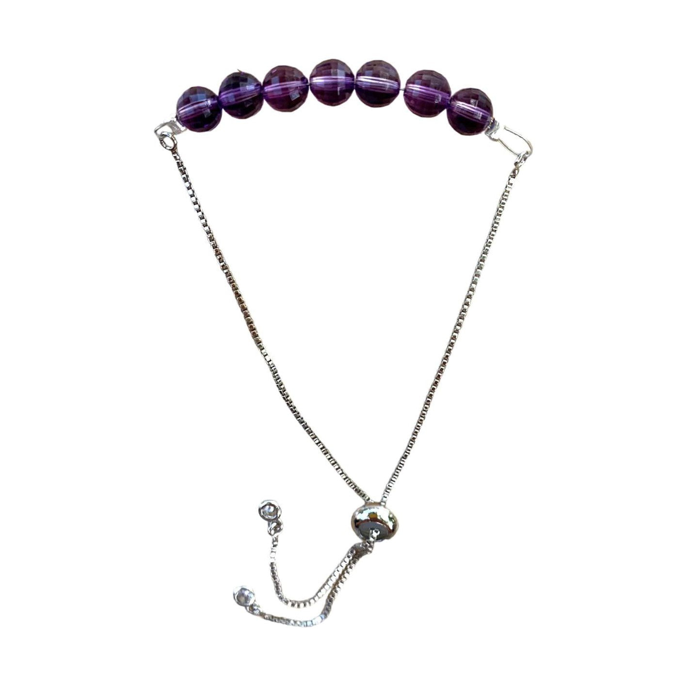 Amethyst Bracelet Faceted Round Beads with Adjustable Chain (February) | Bracelets | Wiccan Center