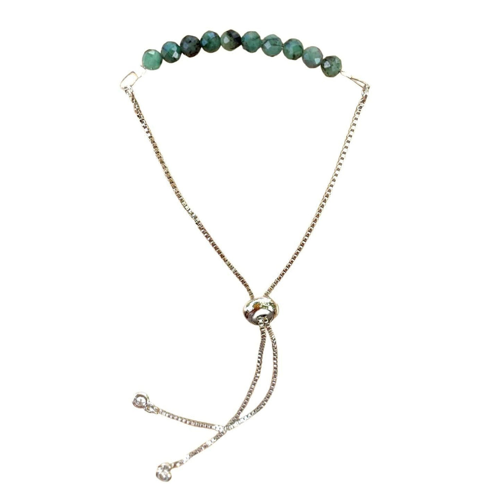 Emerald Bracelet Faceted Round Beads with Adjustable Chain (May) | Bracelets | Wiccan Center