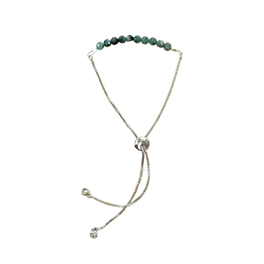 Emerald Bracelet Faceted Round Beads with Adjustable Chain (May) | Bracelets | Wiccan Center