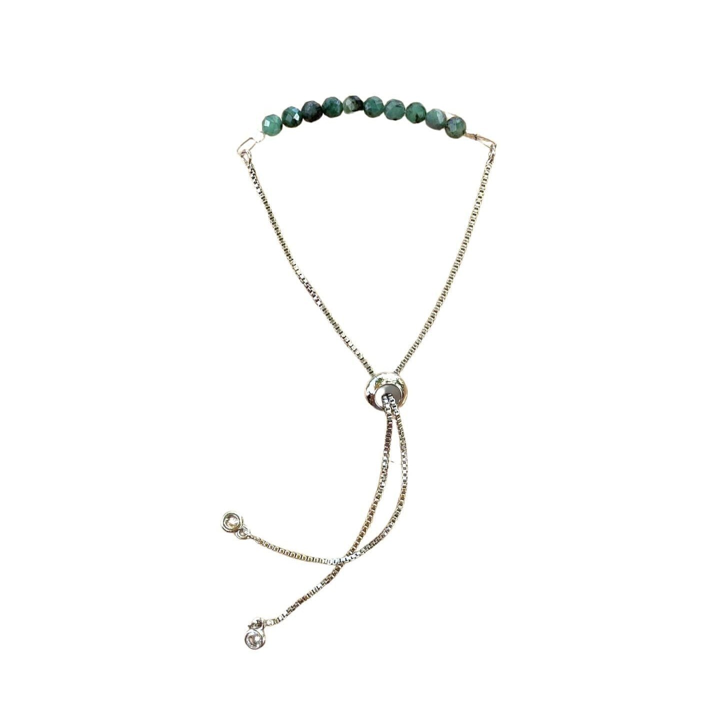 Emerald Bracelet Faceted Round Beads with Adjustable Chain (May) | Bracelets | Wiccan Center