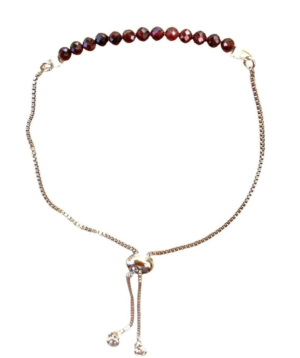 Garnet Bracelet Faceted Round Beads with Adjustable Chain (January) | Bracelets | Wiccan Center