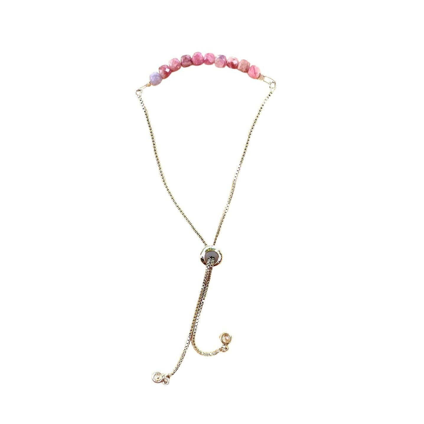 Pink Tourmaline Bracelet Faceted Round Beads with Adjustable Chain (October) | Bracelets | Wiccan Center