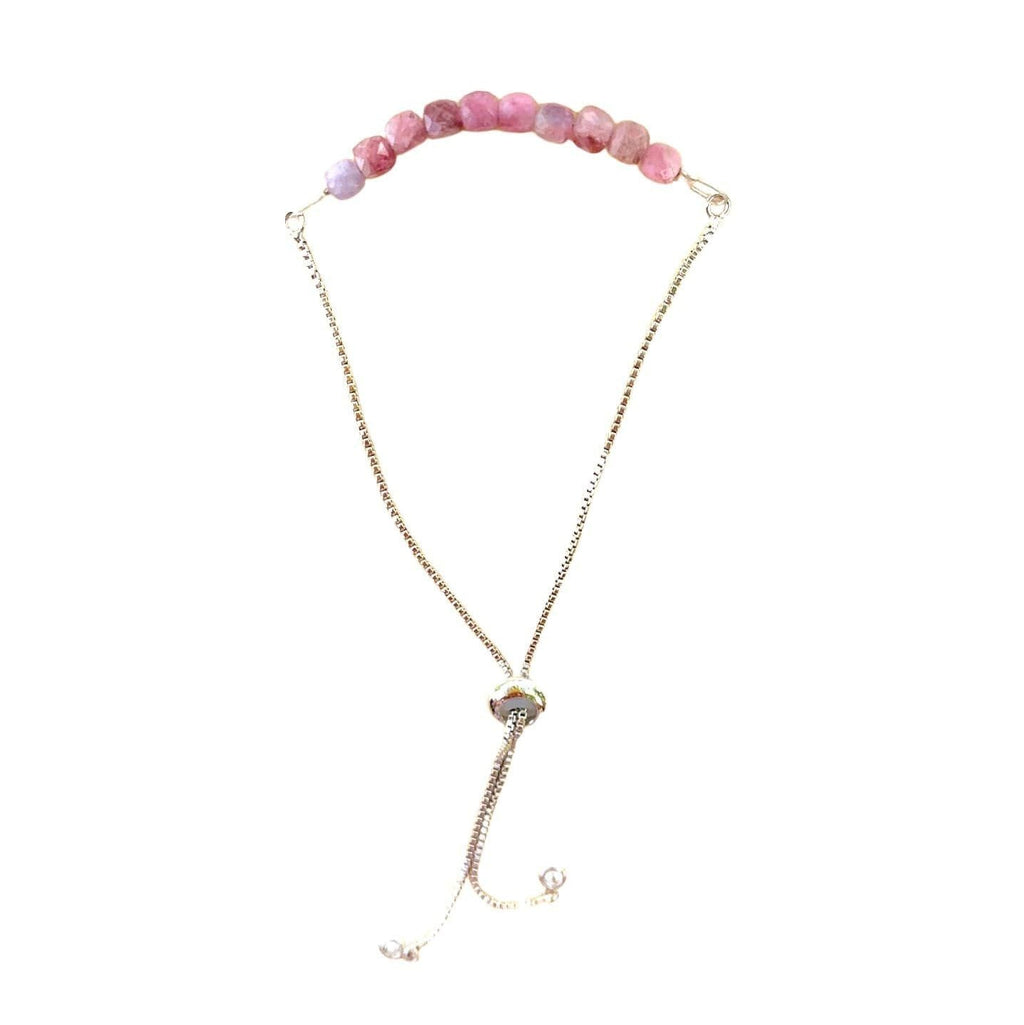 Pink Tourmaline Bracelet Faceted Round Beads with Adjustable Chain (October) | Bracelets | Wiccan Center