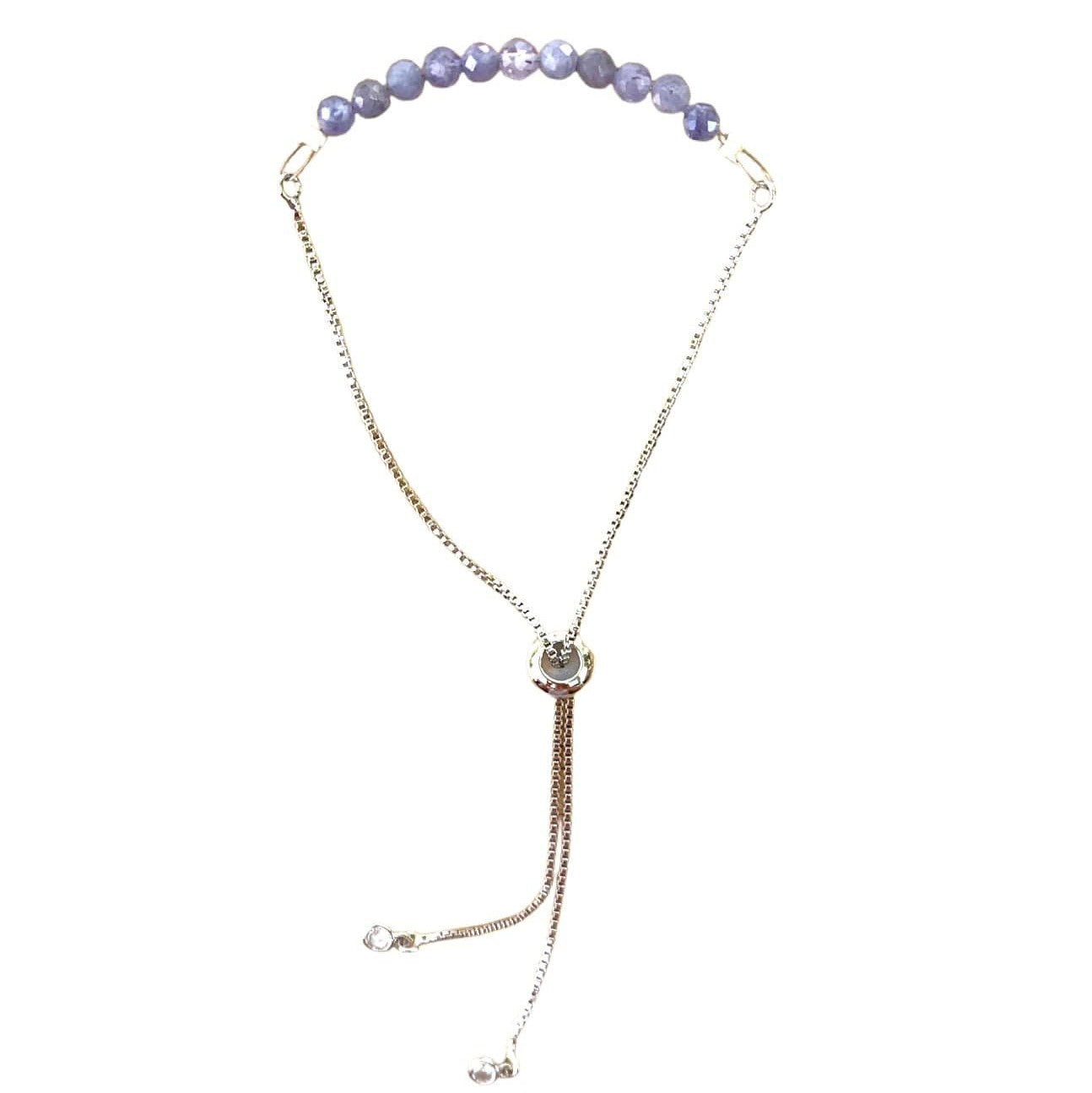 Tanzanite Bracelet Faceted Round Beads with Adjustable Chain (December) | Bracelets | Wiccan Center
