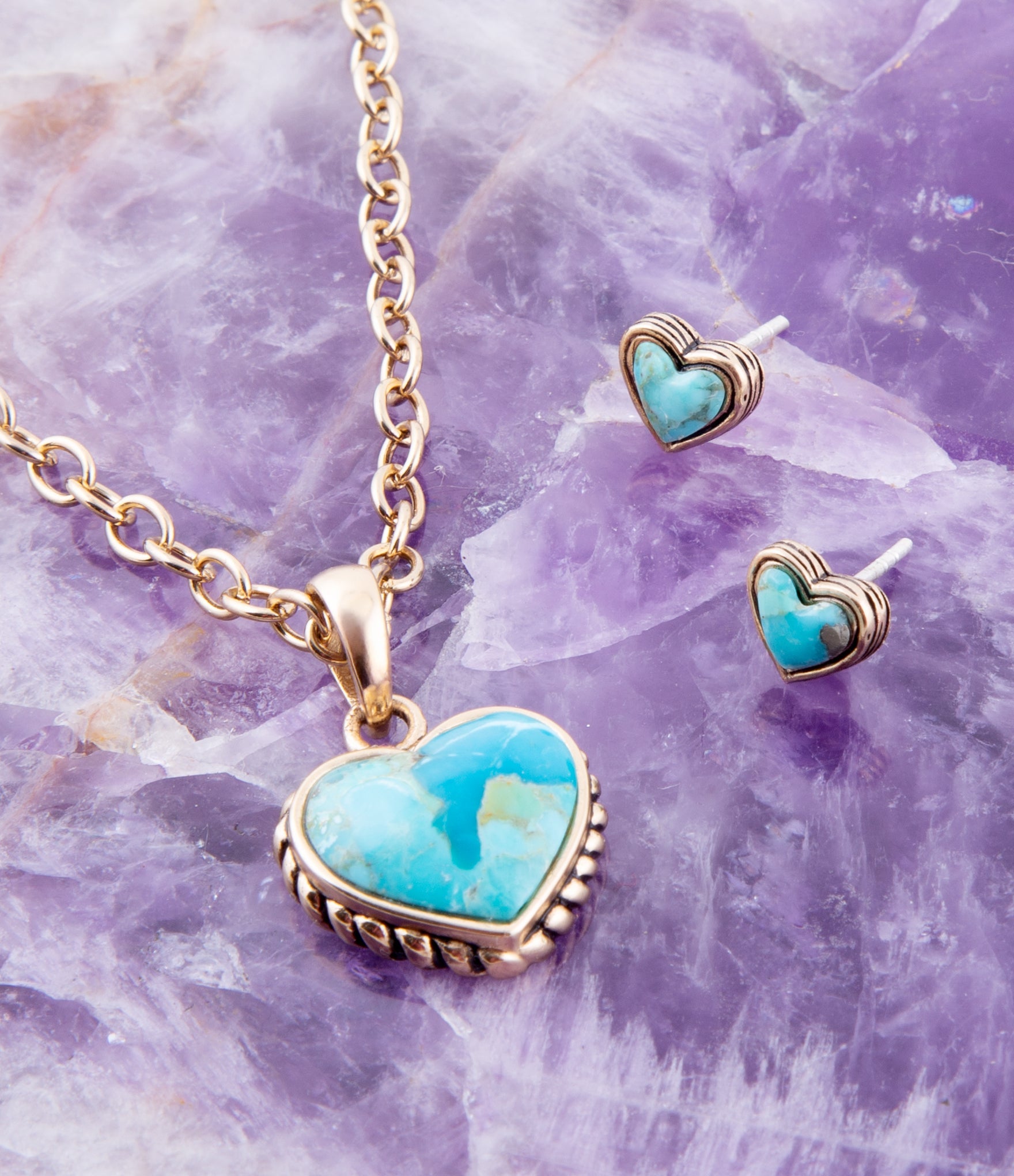 Heart Blue Turquoise Golden Stud Earrings | Earrings | Wiccan Center
