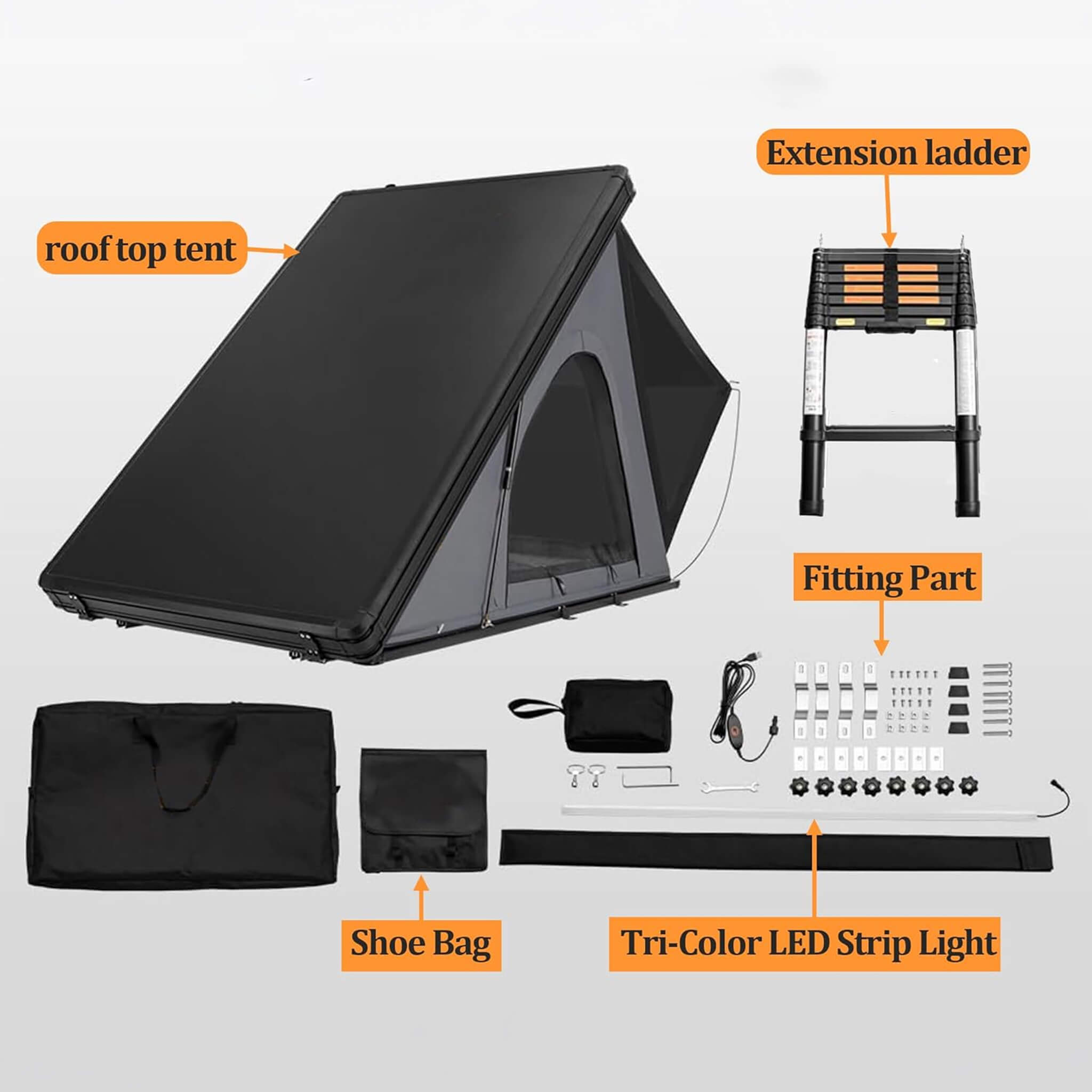 Trailora Ridge Heavy-Duty Aluminum Roof Top Tent With Ladder, LED Lighting, And Memory Foam Mattress (SAK82931) | Rooftop Tents | Wiccan Center