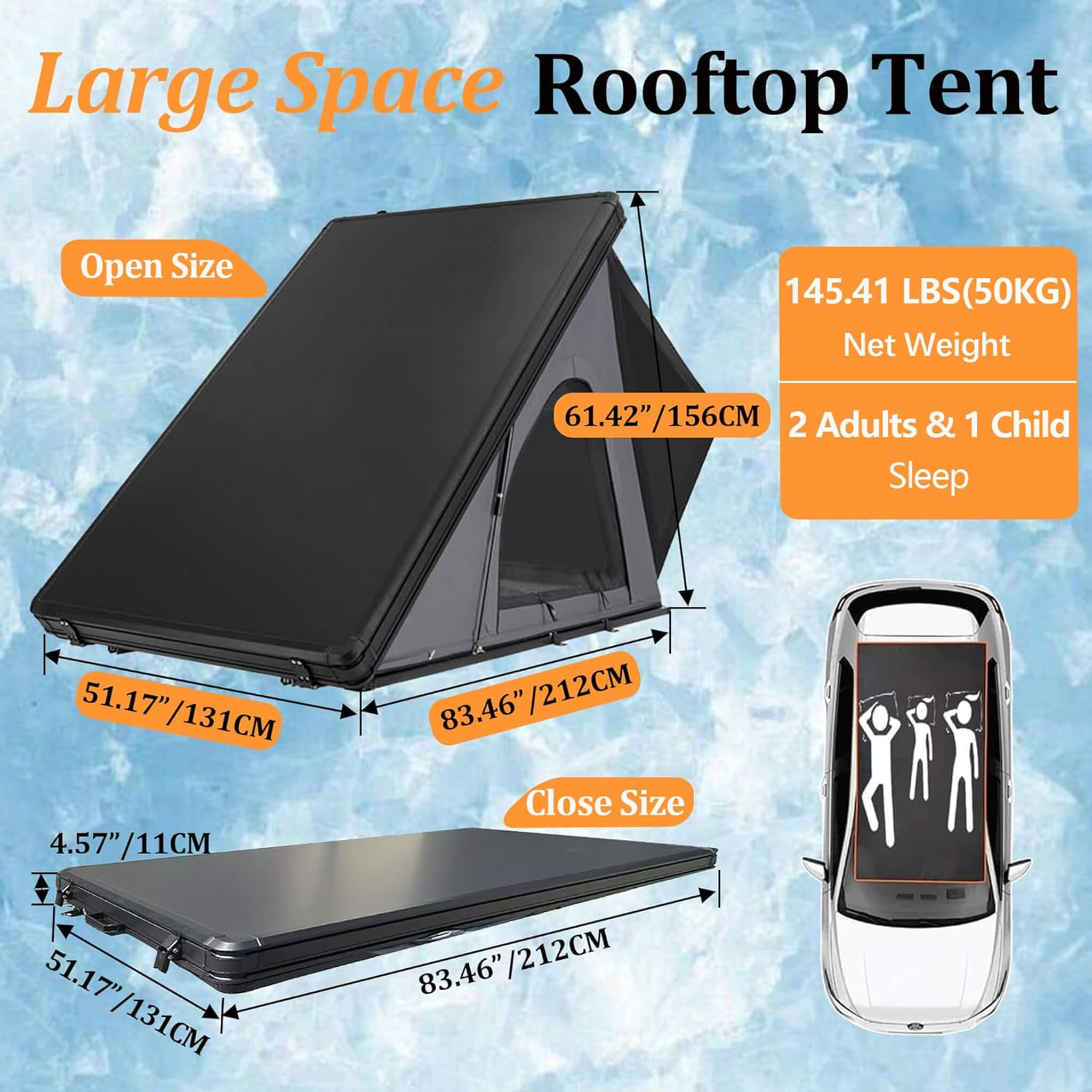 Trailora Ridge Heavy-Duty Aluminum Roof Top Tent With Ladder, LED Lighting, And Memory Foam Mattress (SAK82931) | Rooftop Tents | Wiccan Center