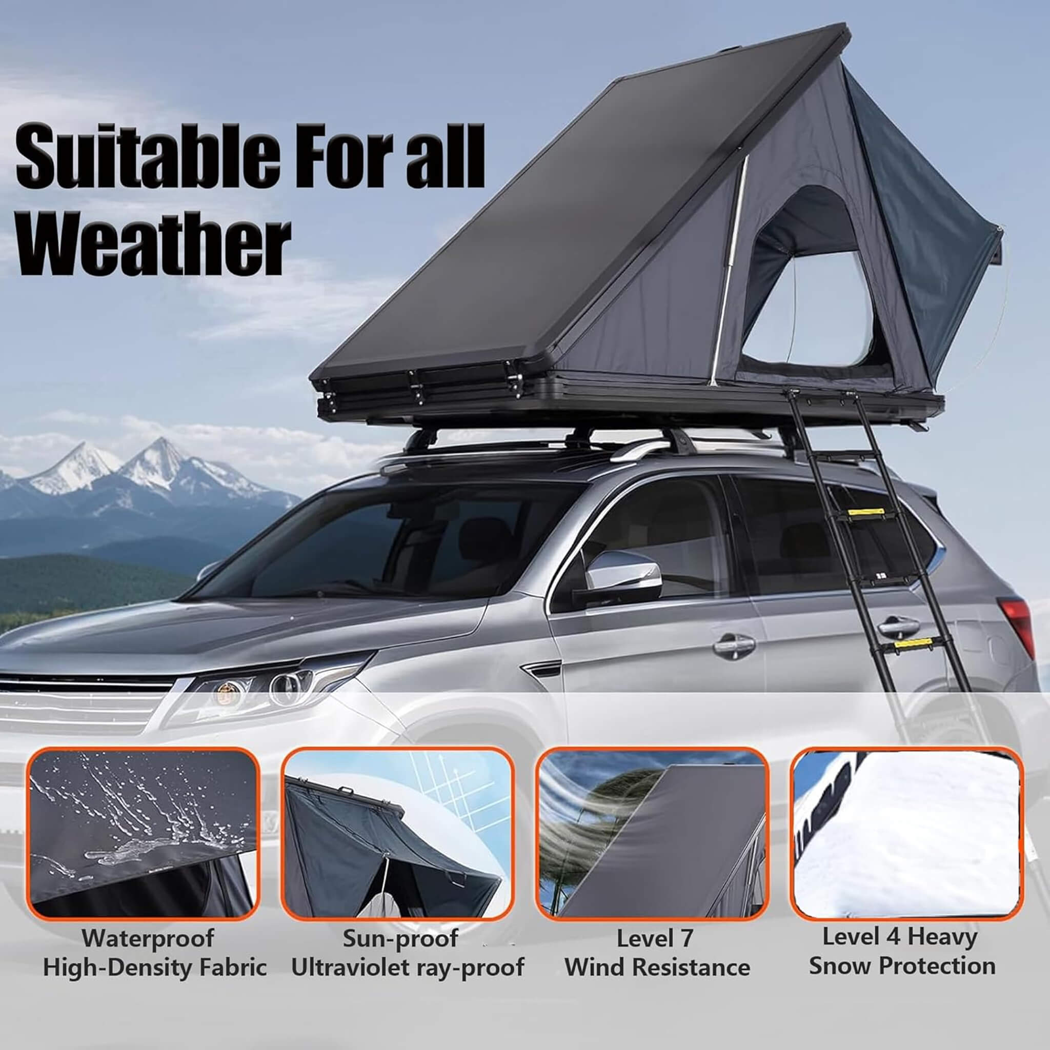 Trailora Ridge Heavy-Duty Aluminum Roof Top Tent With Ladder, LED Lighting, And Memory Foam Mattress (SAK82931) | Rooftop Tents | Wiccan Center