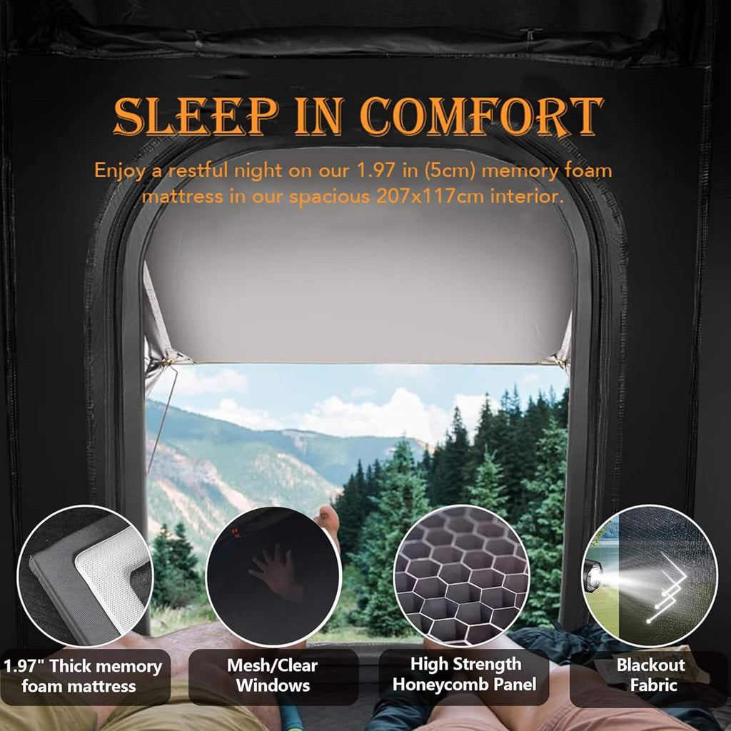 Trailora Ridge Heavy-Duty Aluminum Roof Top Tent With Ladder, LED Lighting, And Memory Foam Mattress (SAK82931) | Rooftop Tents | Wiccan Center