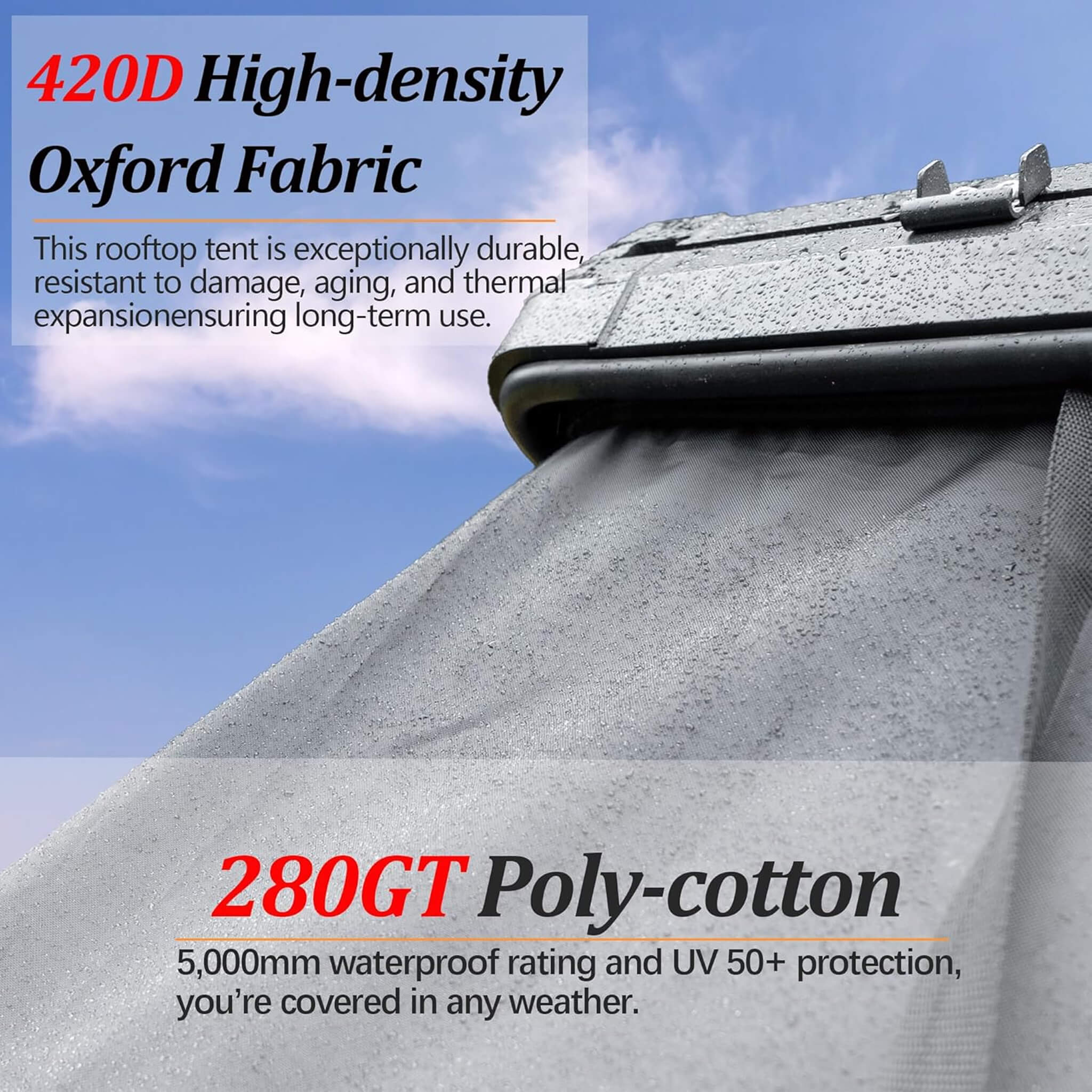 Trailora Ridge Heavy-Duty Aluminum Roof Top Tent With Ladder, LED Lighting, And Memory Foam Mattress (SAK82931) | Rooftop Tents | Wiccan Center