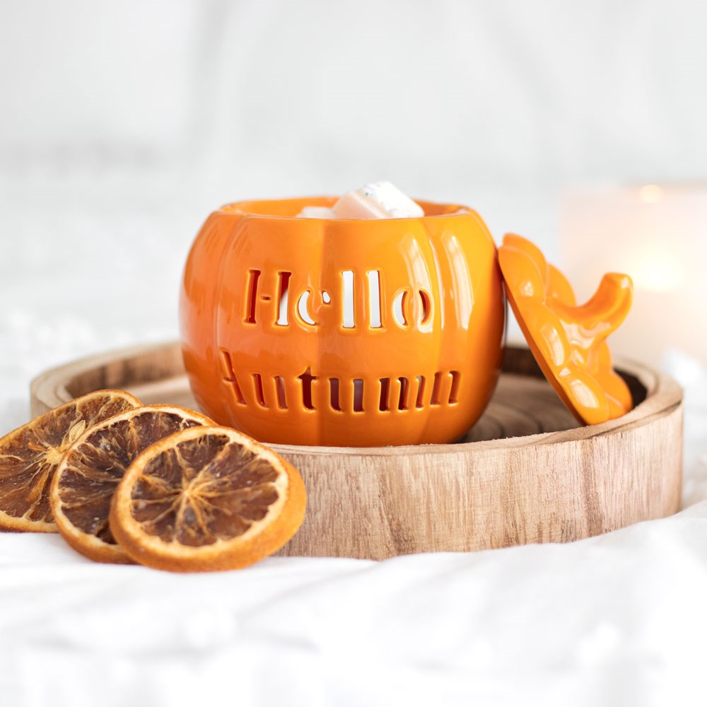 Hello Autumn Fall Pumpkin Oil Burner and Wax Warmer | Wax Melt Warmer | Wiccan Center