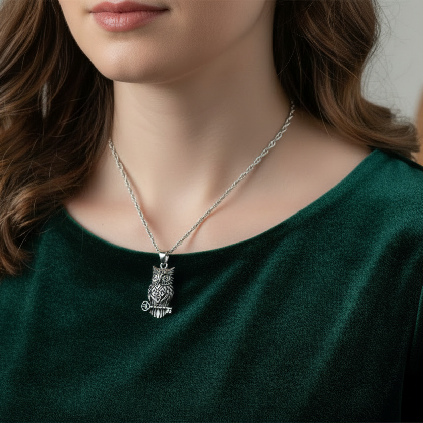 Elin Celtic Owl Necklace in Sterling Silver | Pendant | Wiccan Center