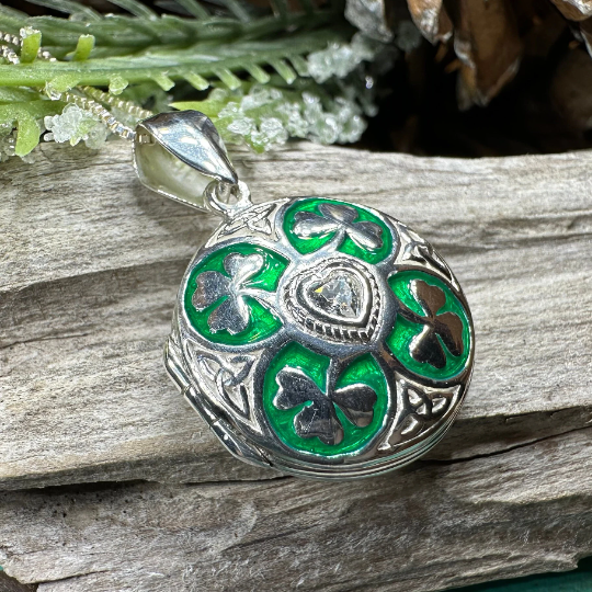 Irish Shamrock Locket Necklace in Sterling Silver