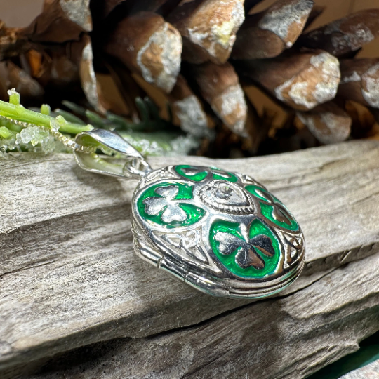 Irish Shamrock Locket Necklace in Sterling Silver