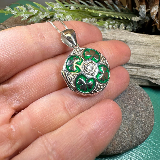 Irish Shamrock Locket Necklace in Sterling Silver