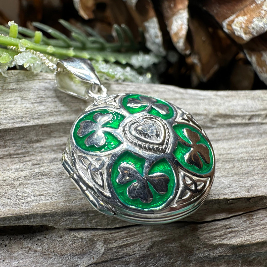 Irish Shamrock Locket Necklace in Sterling Silver