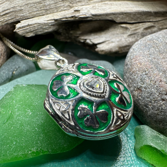 Irish Shamrock Locket Necklace in Sterling Silver