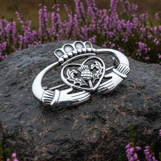 Claddagh Thistle Brooch I. Sterling Silver