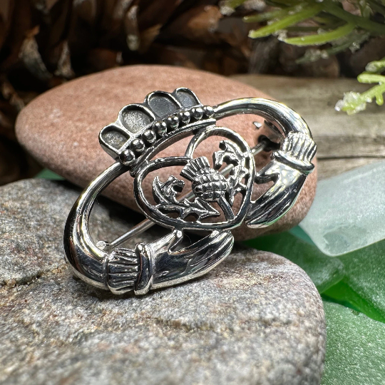 Claddagh Thistle Brooch I. Sterling Silver