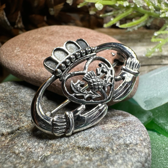 Claddagh Thistle Brooch I. Sterling Silver