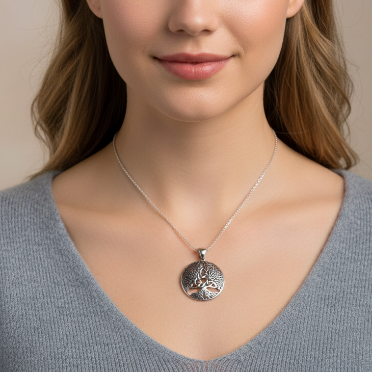 Tree of Life Triquetra Necklace in Sterling Silver | Pendant | Wiccan Center