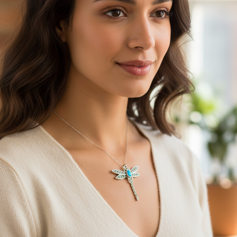 Opal Dragonfly Necklace in Sterling Silver | Pendant | Wiccan Center