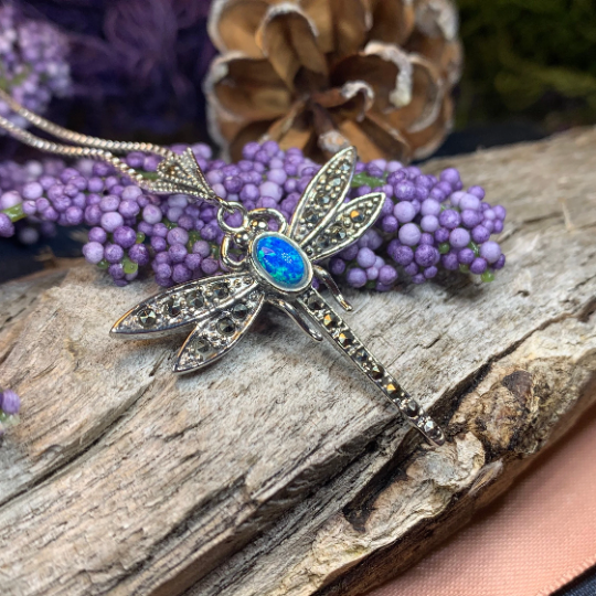Opal Dragonfly Necklace in Sterling Silver | Pendant | Wiccan Center