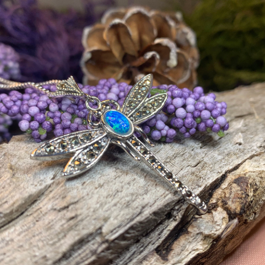 Opal Dragonfly Necklace in Sterling Silver | Pendant | Wiccan Center