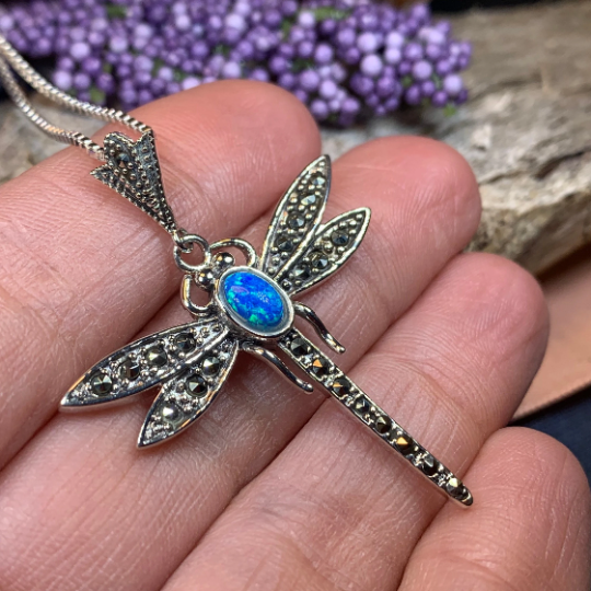Opal Dragonfly Necklace in Sterling Silver | Pendant | Wiccan Center