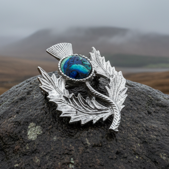 Pewter Heathergems Thistle Brooch - Handmade in Scotland | Brooch | Wiccan Center