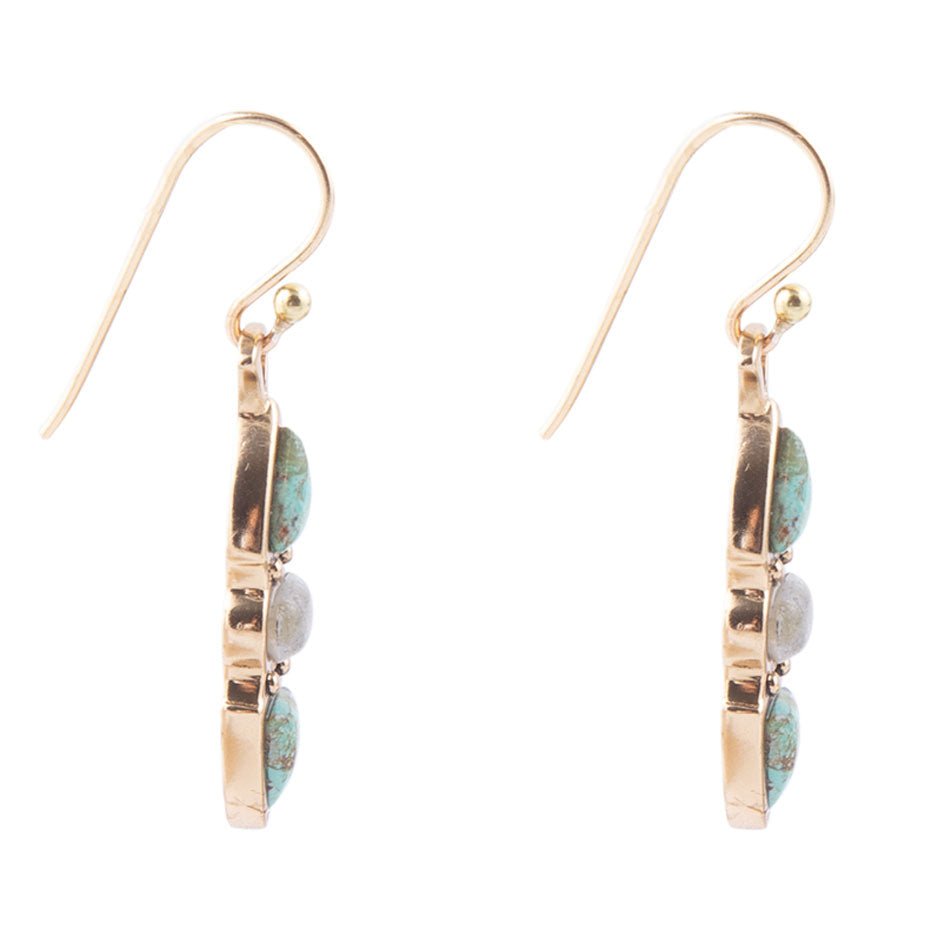 Blue Turquoise and Grey Labradorite Golden Drop Earrings | Earrings | Wiccan Center