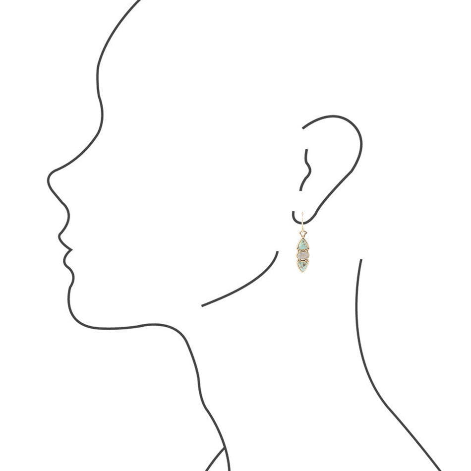 Blue Turquoise and Grey Labradorite Golden Drop Earrings | Earrings | Wiccan Center