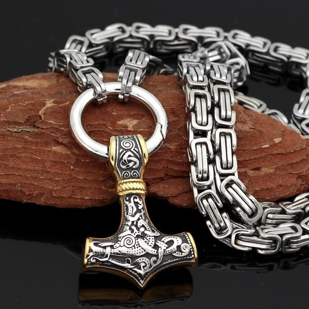 Vikings Mjolnir Stainless Steel King Chain Necklace | Pendants & Necklaces | Wiccan Center