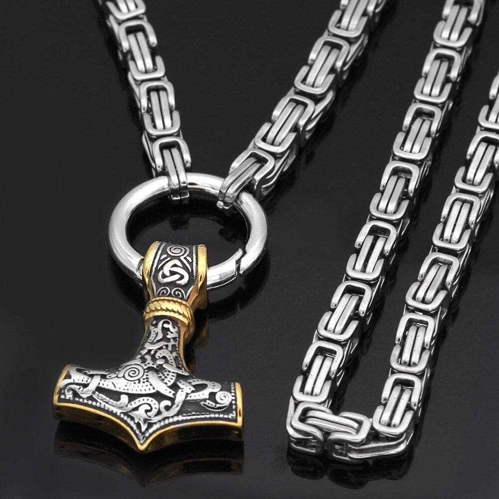 Vikings Mjolnir Stainless Steel King Chain Necklace | Pendants & Necklaces | Wiccan Center