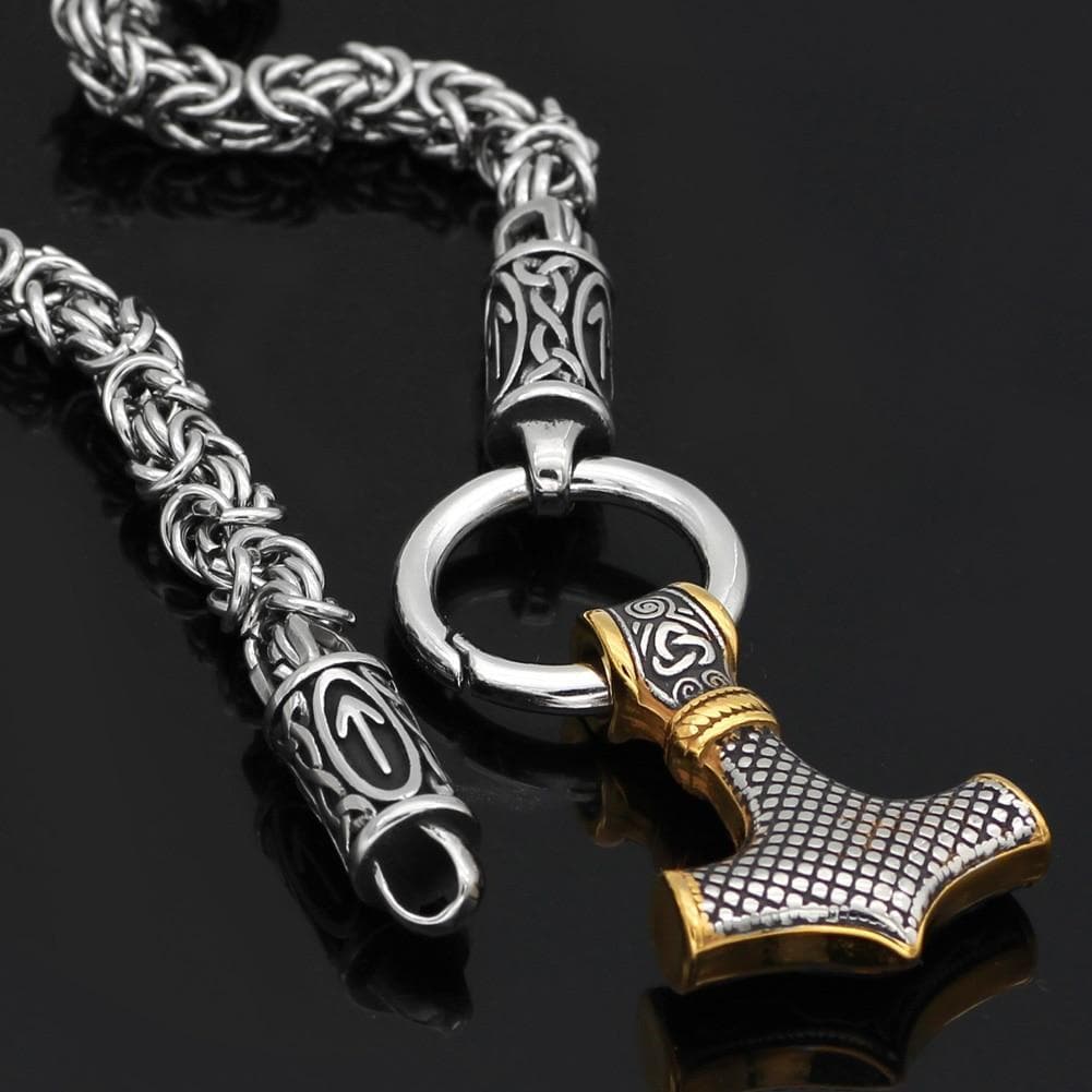 Vikings Mjolnir King Chain Stainless Steel Necklace | Pendants & Necklaces | Wiccan Center