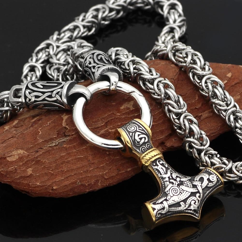 Vikings Mjolnir King Chain Stainless Steel Necklace | Pendants & Necklaces | Wiccan Center