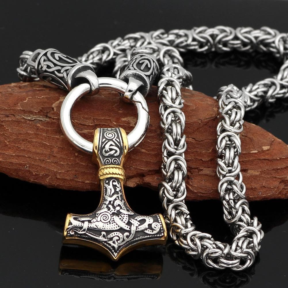 Vikings Mjolnir King Chain Stainless Steel Necklace | Pendants & Necklaces | Wiccan Center