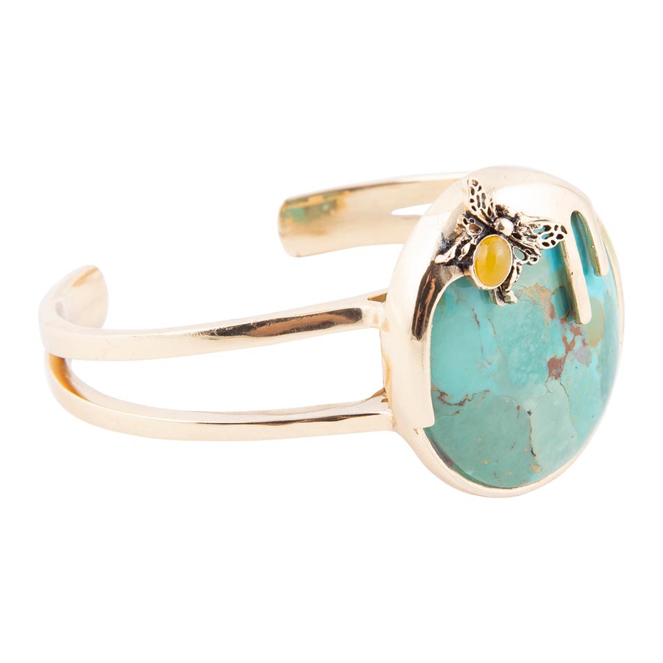 Honey Bee Blue Turquoise Golden Cuff Bracelet | Bracelets | Wiccan Center