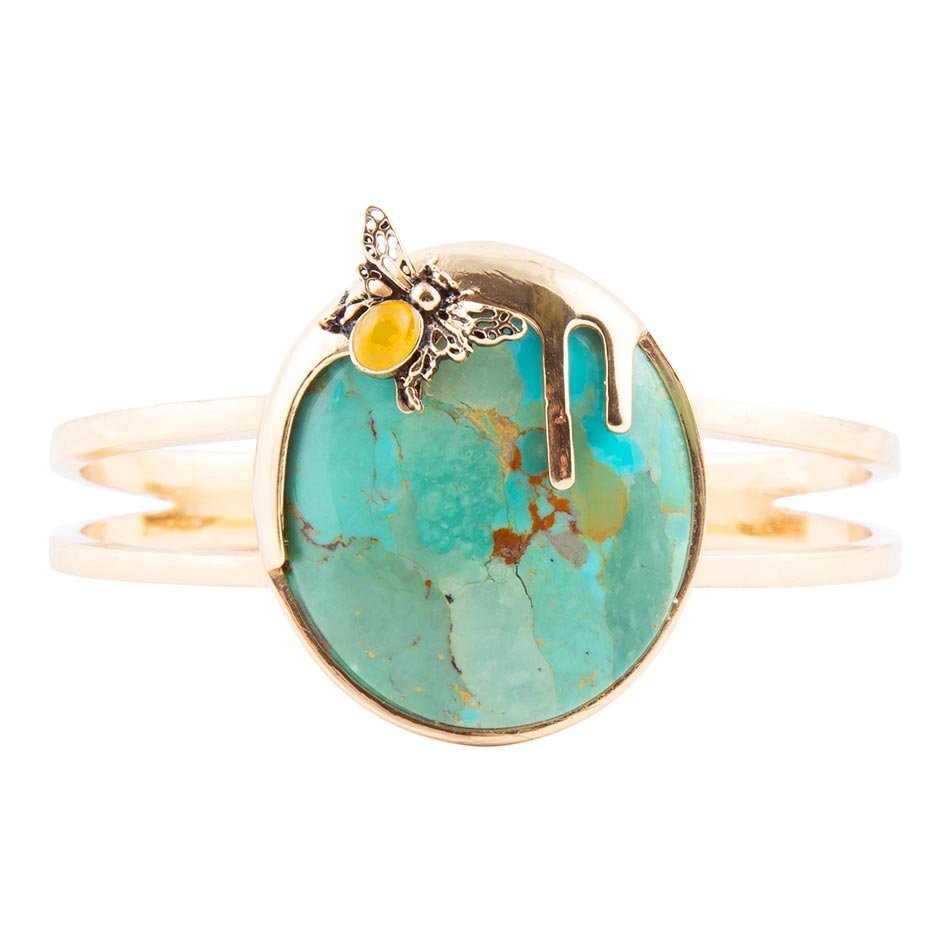Honey Bee Blue Turquoise Golden Cuff Bracelet | Bracelets | Wiccan Center