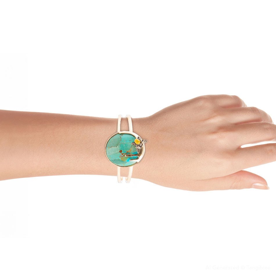 Honey Bee Blue Turquoise Golden Cuff Bracelet | Bracelets | Wiccan Center