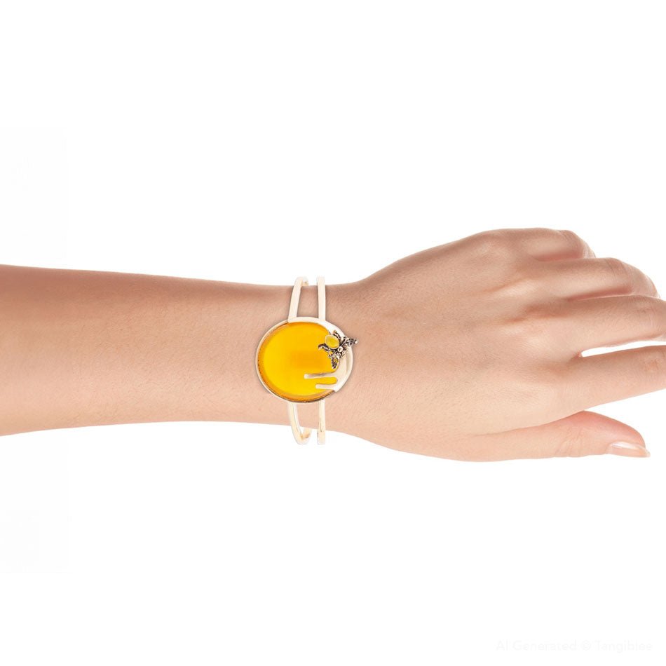 Honey Bee Yellow Agate Golden Cuff Bracelet | Bracelets | Wiccan Center
