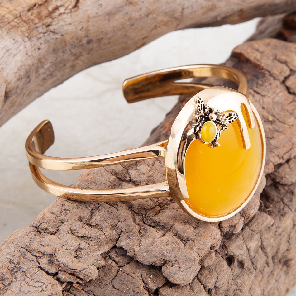 Honey Bee Yellow Agate Golden Cuff Bracelet | Bracelets | Wiccan Center