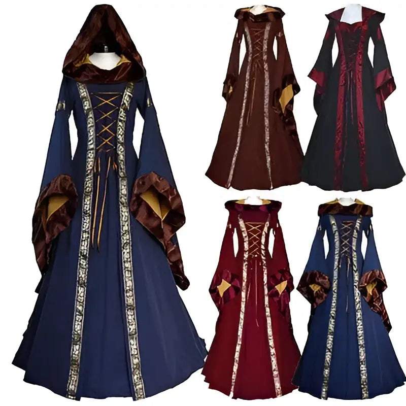 Hooded Medieval Revival Victorian Dress
