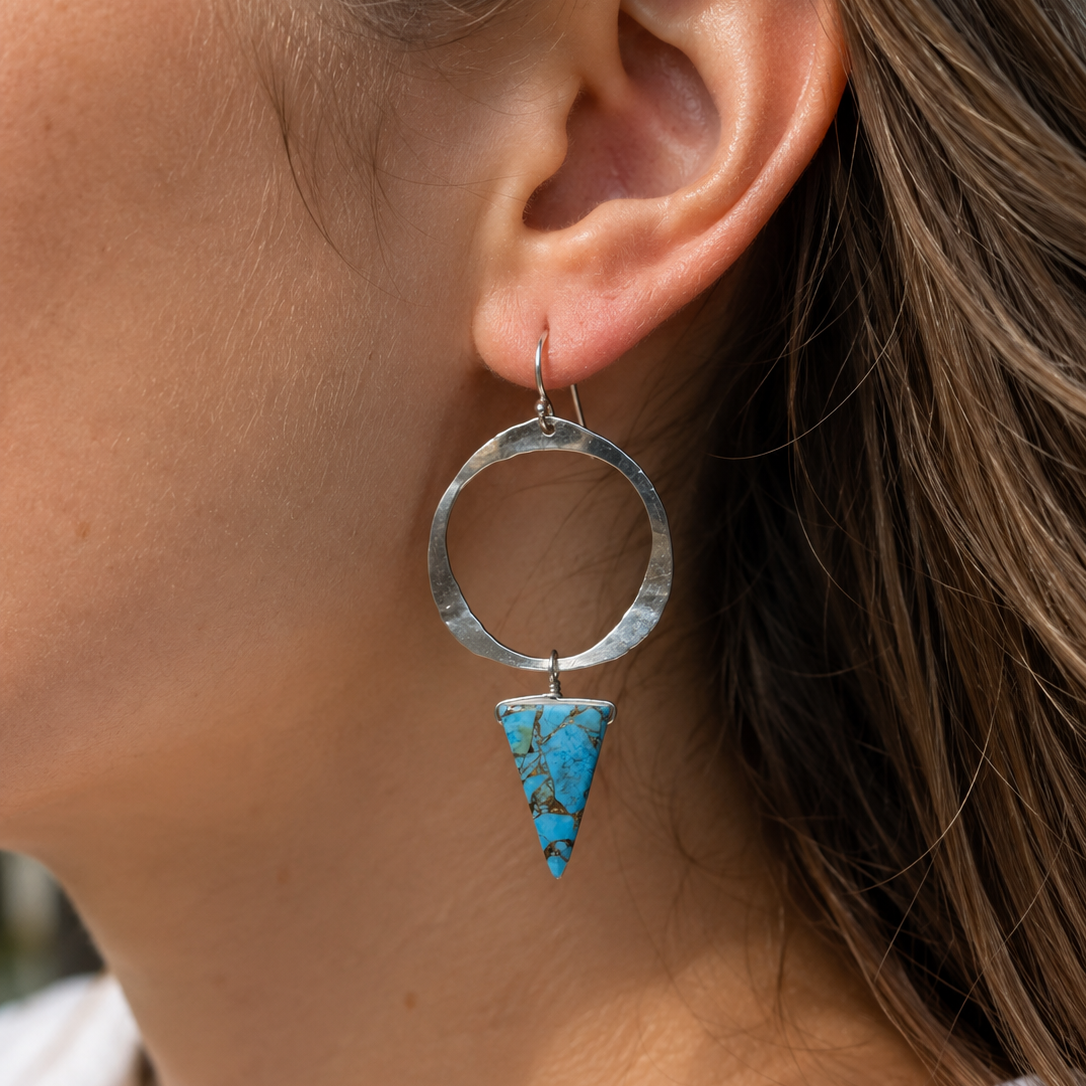 Turquoise Triangle Hoop Earrings