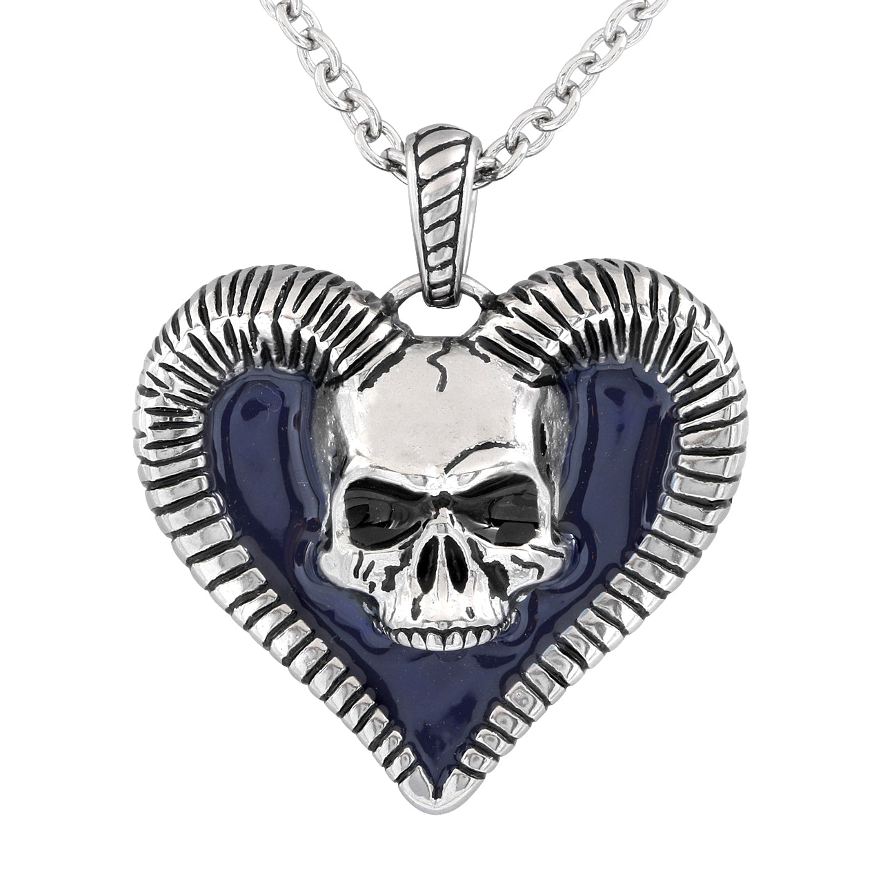 Horned Skull Heart Necklace Gothic Silver Pendant Chain | Jewelry & Watches | Wiccan Center