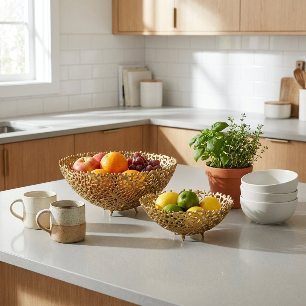Aluminum Gold Finish Metal Fruit Basket