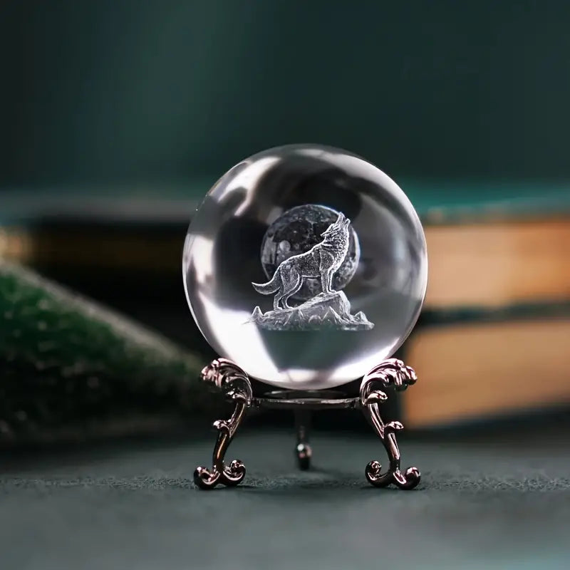 3D Crystal Ball - Howling Wolf | Sphere | Wiccan Center
