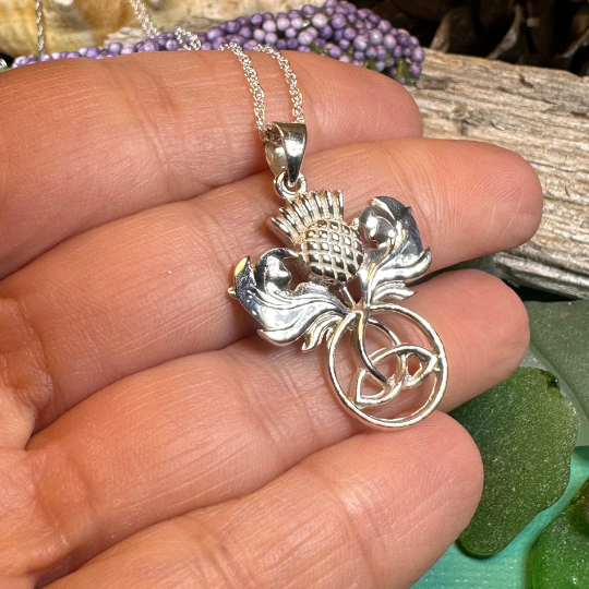 Scottish Thistle Trinity Knot Necklace in Sterling Silver | Pendant | Wiccan Center