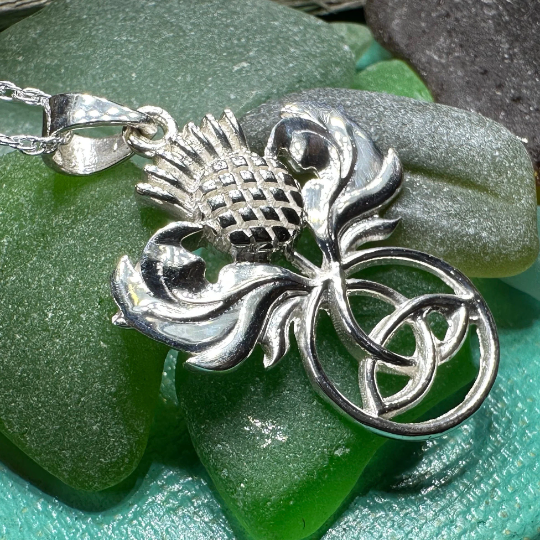 Scottish Thistle Trinity Knot Necklace in Sterling Silver | Pendant | Wiccan Center